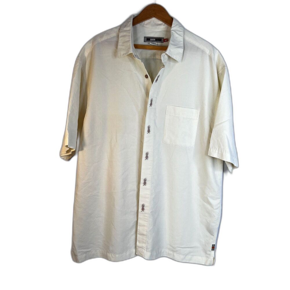 QuikSilver Edition Comfort Fit Pineapple Trim Short Sleeve Dress Shirt Size XL